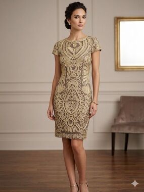 js collections soutache mesh sheath dress Meli Soutache Tea Length Dress
